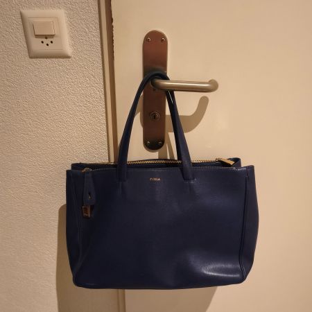 Furla Shopper/Lederhandtasche Dunkelblau 40 cm Golddetails