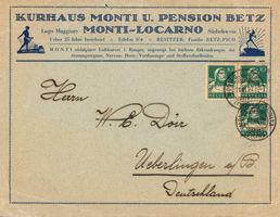 1929:  Tell-Frankatur auf Werbecouvert von Locarno Monti