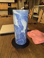 Blaue Deko-Kerze, Handarbeit, Winterdeko m. Halter (Q)