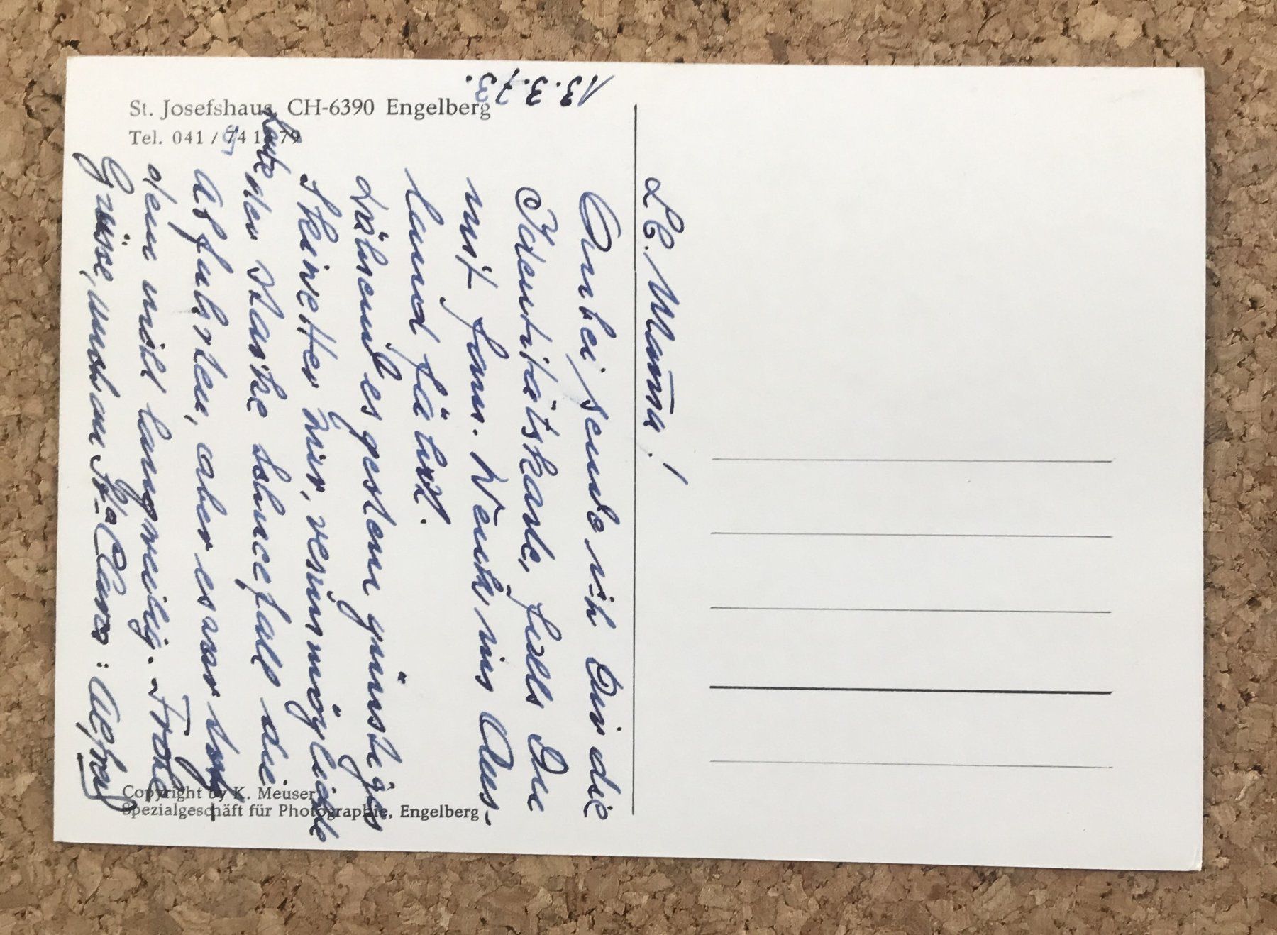 Cartoline postali: ANSICHTSKARTE ST.JOSEFHAUS 6390 ENGELBERG – Usato da Ostermundigen venduto da wini63 1