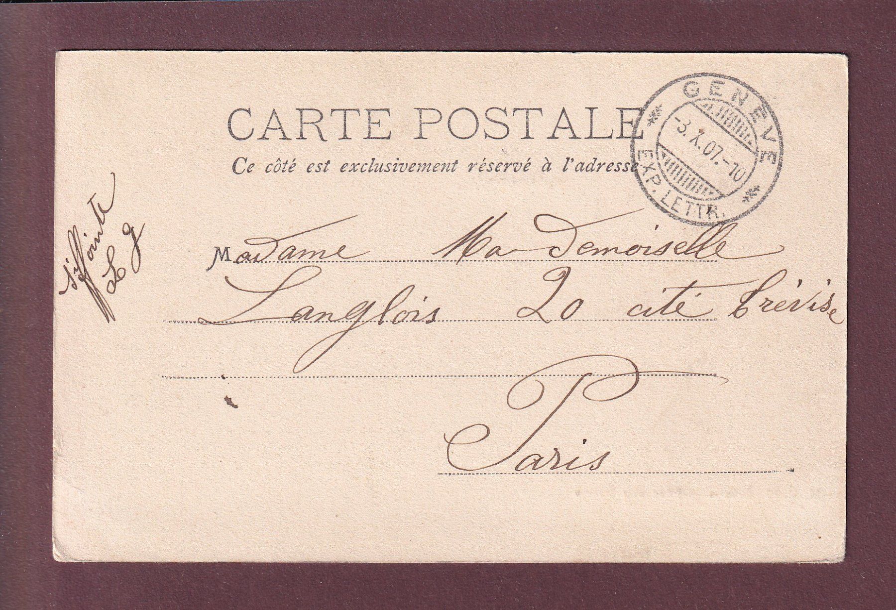 Cartoline postali: GENEVE - Ariana - Parc aux daims - 1907 – Usato da Pully venduto da nicecards 1