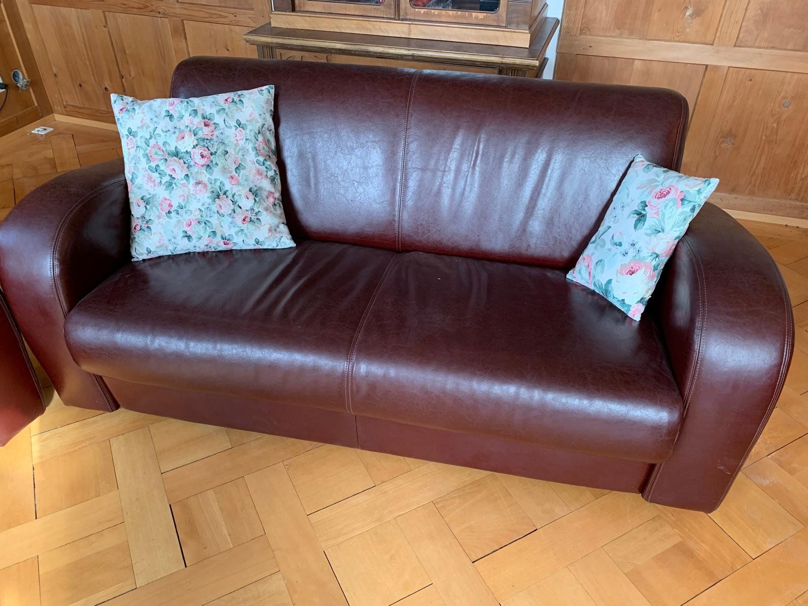 Divani: Leder-Garnitur Couch 3-Sitzer 2-Sitzer Sofa Bordeaux – Usato da Wittenbach venduto da Azado 3