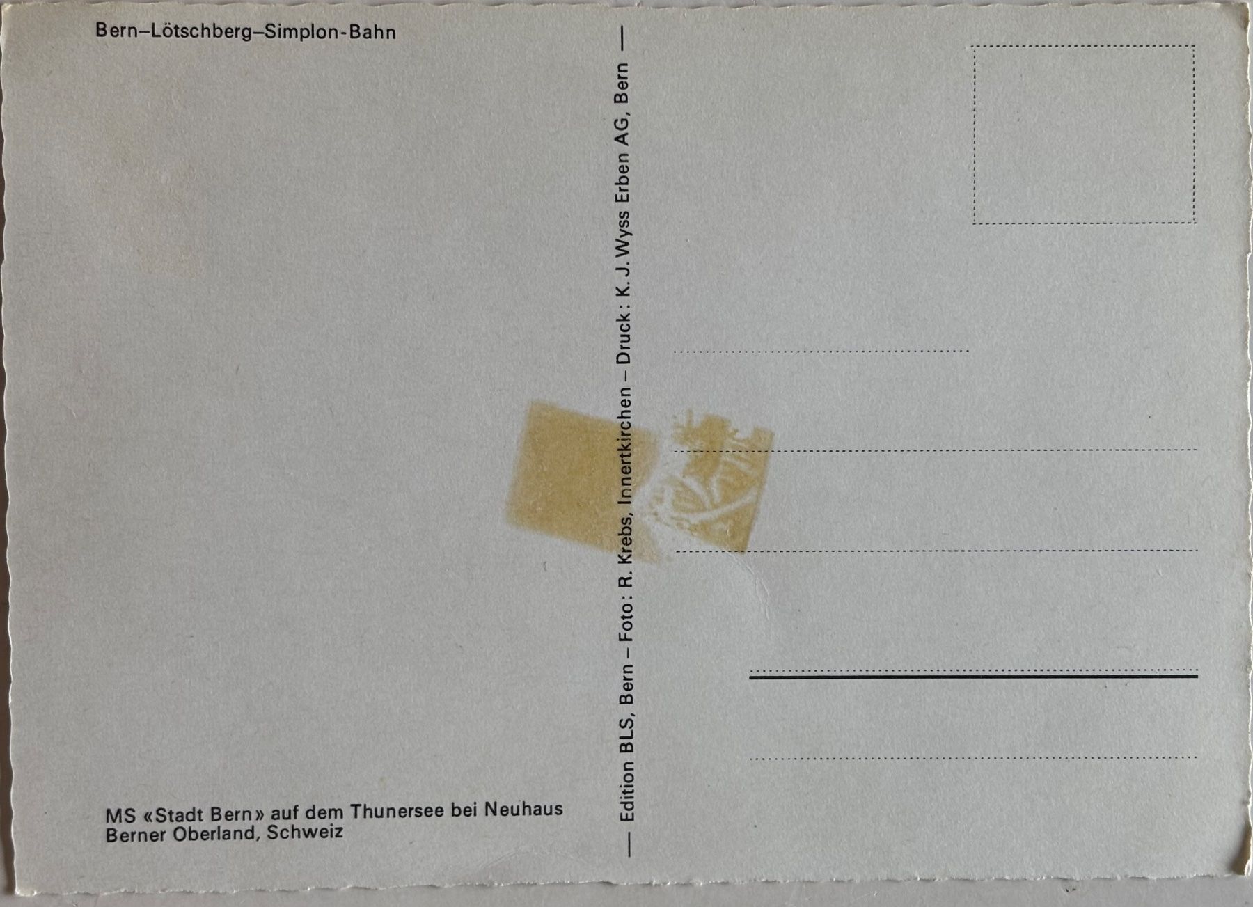 Cartoline postali: Bern-Lötschberg-Simplon-Bahn, MS Stadt Bern, Thunersee – Usato da Frauenfeld venduto da Merk52 1