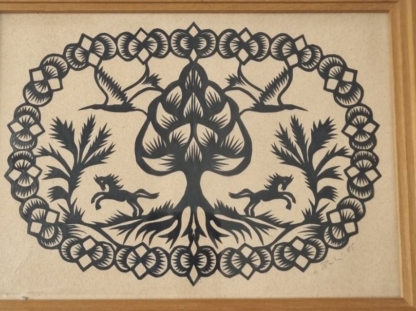 Grafica & Litografie: Scherenschnitt Pferde und Vögel 14x19 cm – Usato da Grenchen venduto da swiss.antiques