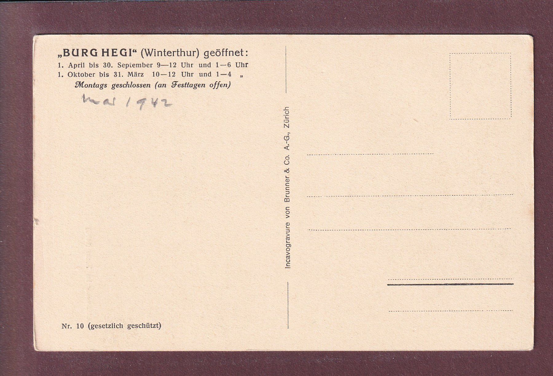 Cartes postales: Winterthur - BURG HEGI - 1942 – D'occasion à Pully par nicecards 1