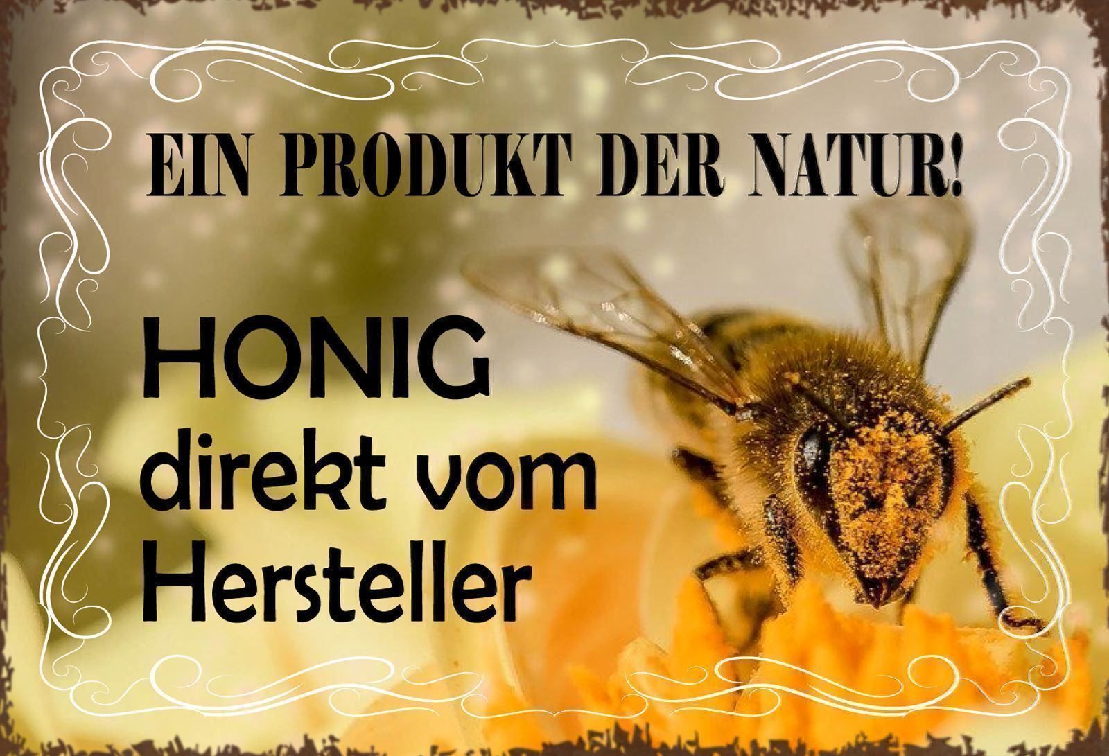 Insegne: Blechschild-HONIG-EIN PRODUKT DER NATUR – Nuovo e nell'imballaggio originale da Rupperswil venduto da big-one-sale