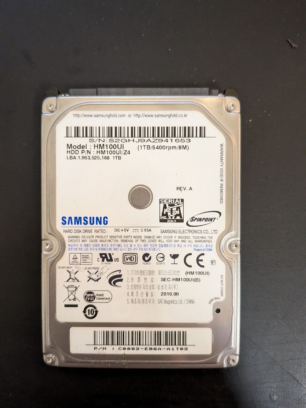 Samsung Dischi rigidi: Hard-disk 2 1/2" 1TB SAMSUNG HM100UI – Usato da Sommeri venduto da Toms_Fairplayservice