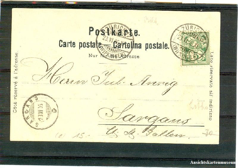 Cartoline postali: Zürich - evang. Seminar Litho + 1905 – Usato da Emmenbrücke venduto da teestube 1