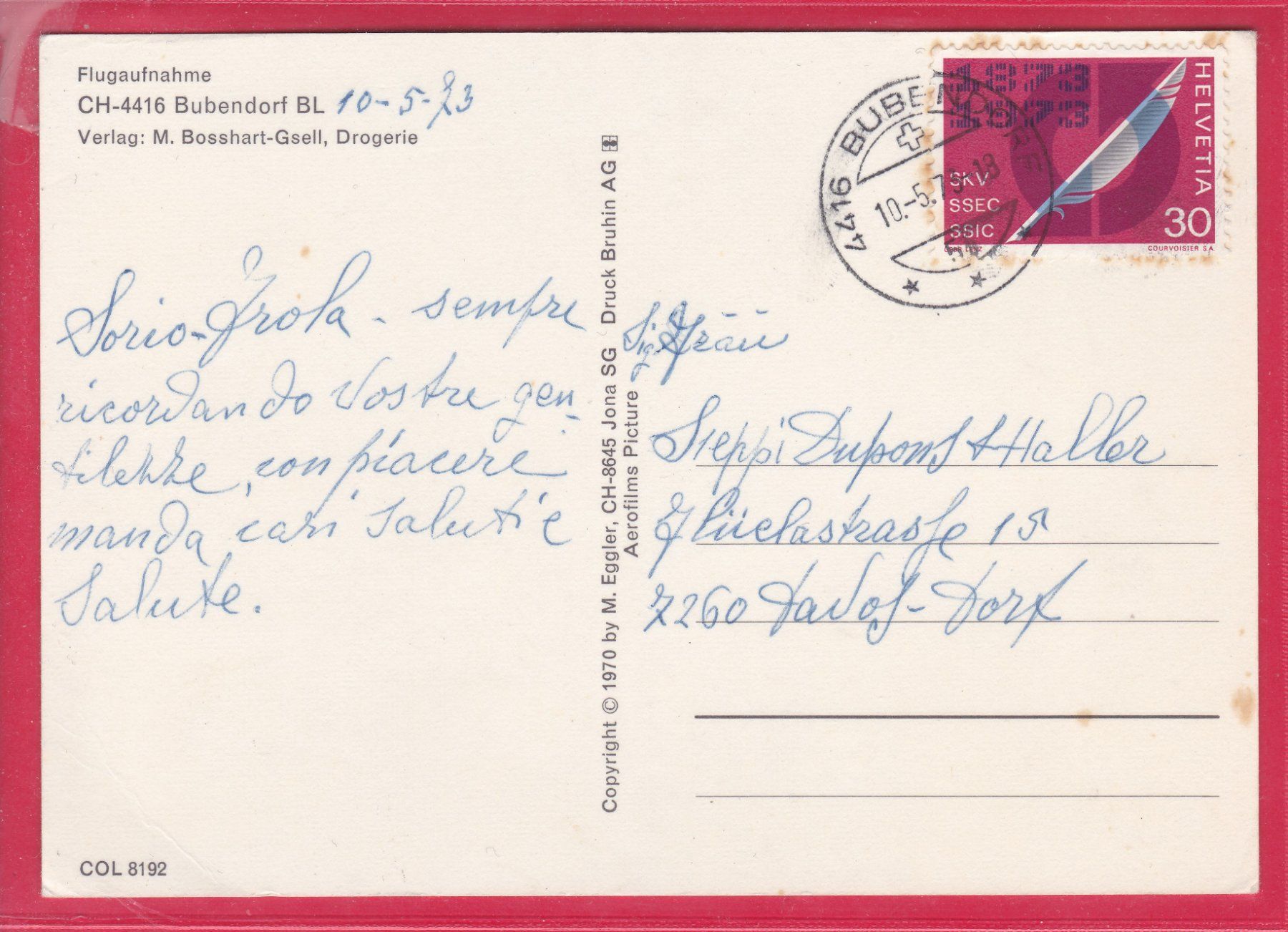 Cartoline postali: FLUGAUFNAHME, BUBENDORF, 10.5.1973 – Usato da Oberrieden venduto da Gebirgsstelze 1