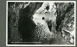 AK sw Baar ZG Höllgrotten,Nymphenquelle m Bienenkorb ≈ 1954 