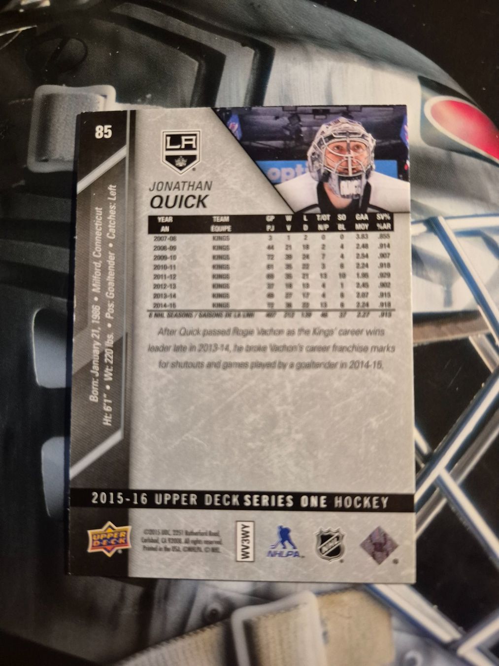NHL Carte collezionabili: NHL Jonathan Quick Los Angeles Kings – Usato da Treiten venduto da Sauber73 1