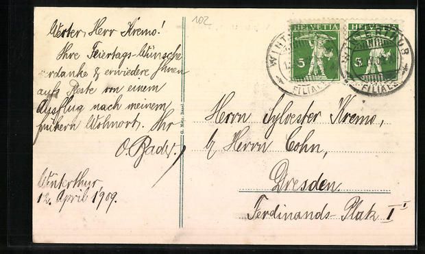 Cartoline postali: AK Winterthur, Technikum mit Park, 1909 – Usato da Berlin venduto da bartko-reher 1