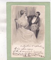 Kitsch Paar Blumen Reliefkarte 1901