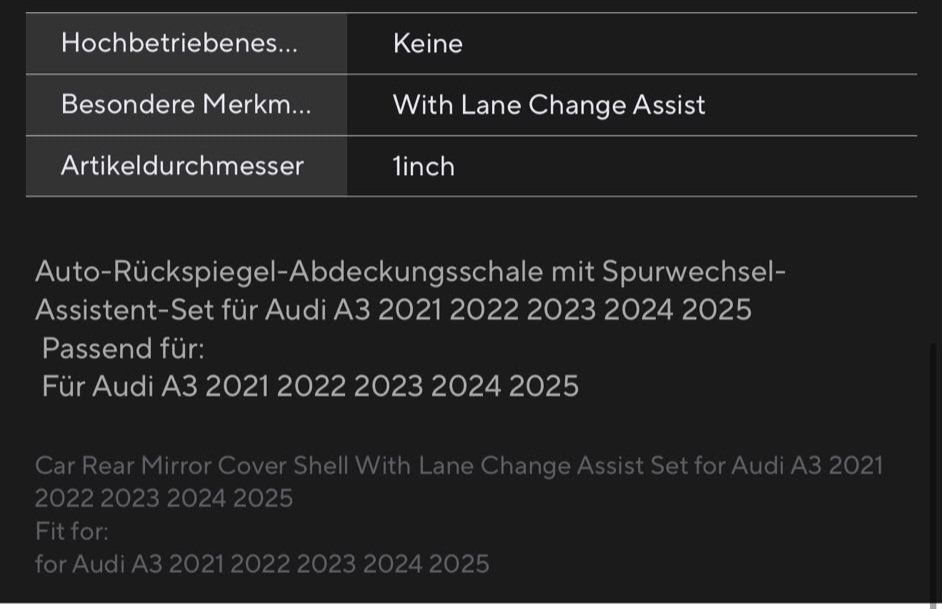 Audi Toutes les pièces auto: Audi A3/S3/RS3 Spiegelabdeckung – Neuf avec emballage d'origine à Cham par ShopAtack 5