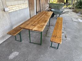 Gartentisch mit Bänken Holz Metall gebraucht