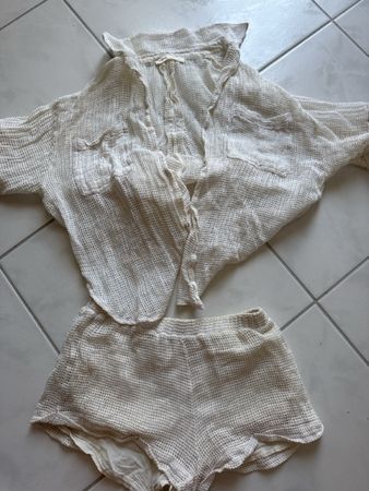 Ensemble Pull&Bear chemise short crochet blanc taille S