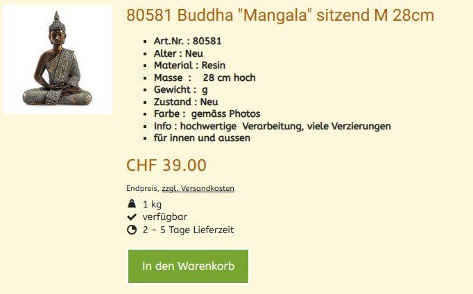 Sculture & Statue: Buddha 80581  , NEU – Nuovo e nell'imballaggio originale da Hagenbuch ZH venduto da cougar1 1
