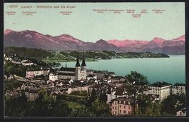 AK Luzern, Hofkirche und die Alpen