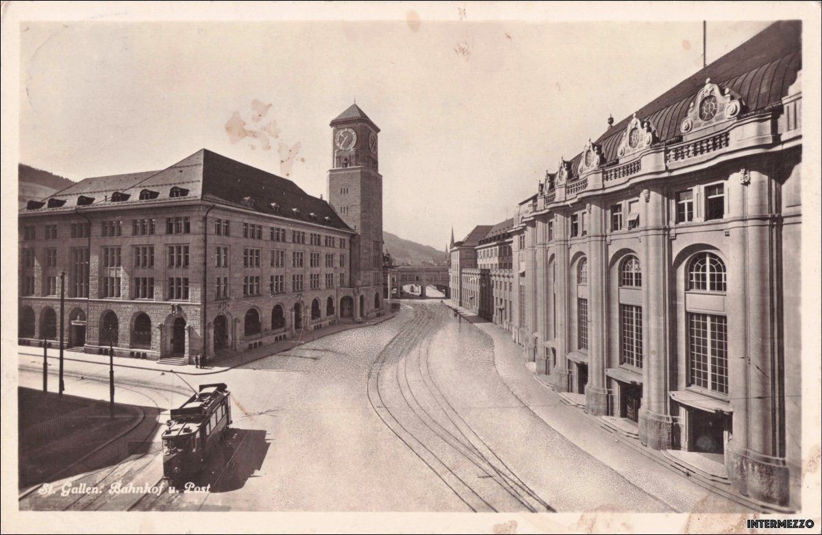 Cartoline postali: St. Gallen 1932 altes Tram Bahnhof Post – Usato da Basel venduto da intermezzo12