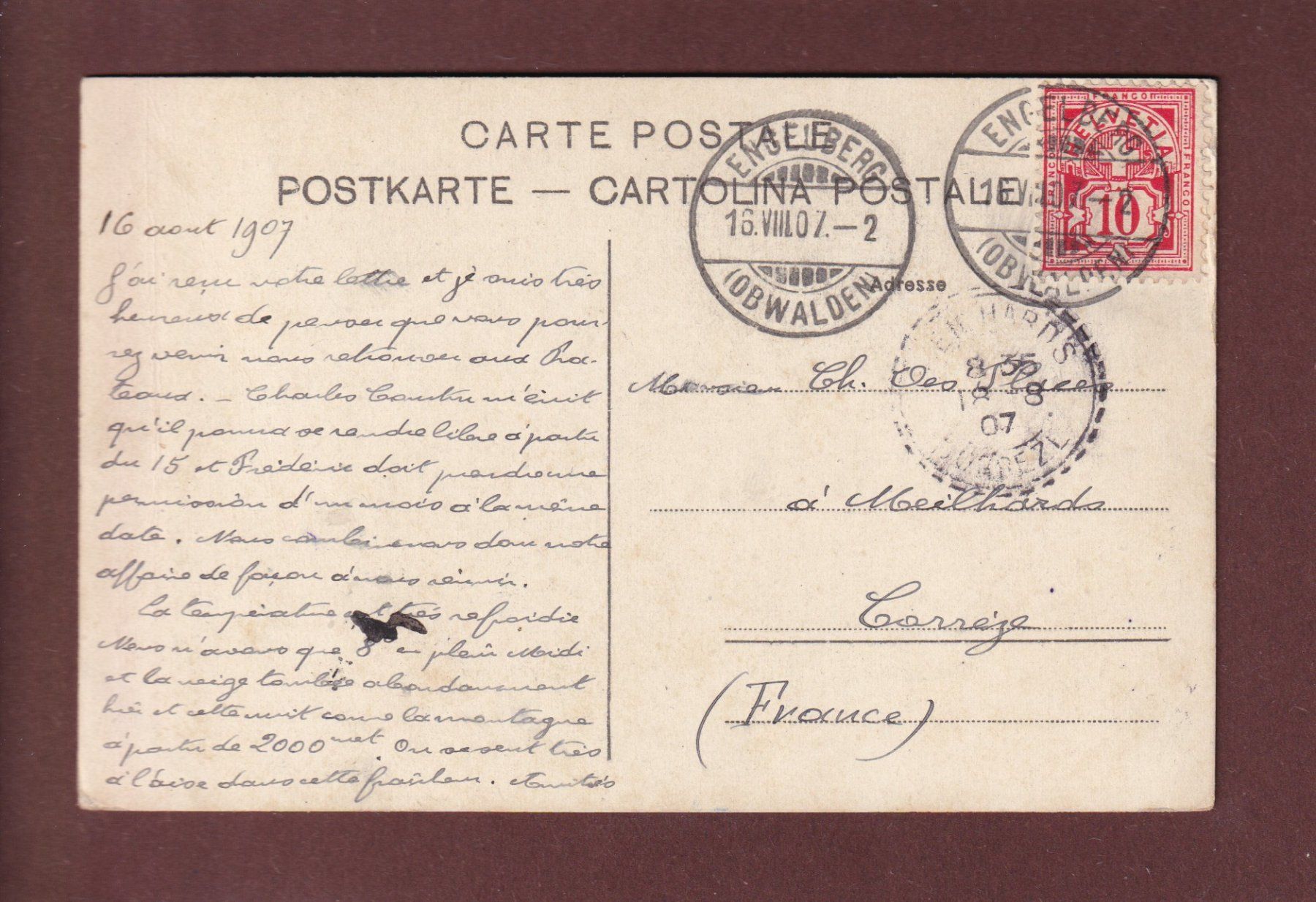 Cartoline postali: TITLISSPITZE - 1907 – Usato da Pully venduto da nicecards 1