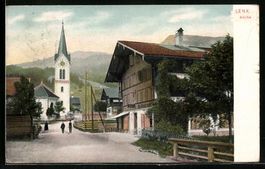 AK Lenk, Ortspartie mit Kirche, 1913