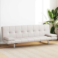 Schlafsofa mit 2 Kissen Kunstleder Ausziehbar Creme