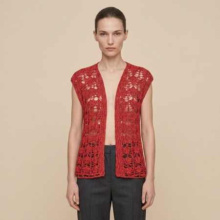 Haut gilet Crochet Rouge Orange Sans Manches T. M
