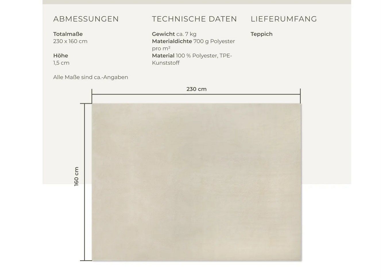 Tappeti: Kurzflorteppich Soft Zone beige 160 x 230 cm – Nuovo (secondo la descrizione) da Steinhausen venduto da Retourenprofis 2