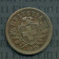 CHF___0.02 1875 Abart (15 Grad Verdrehung) unz 2 Rappen