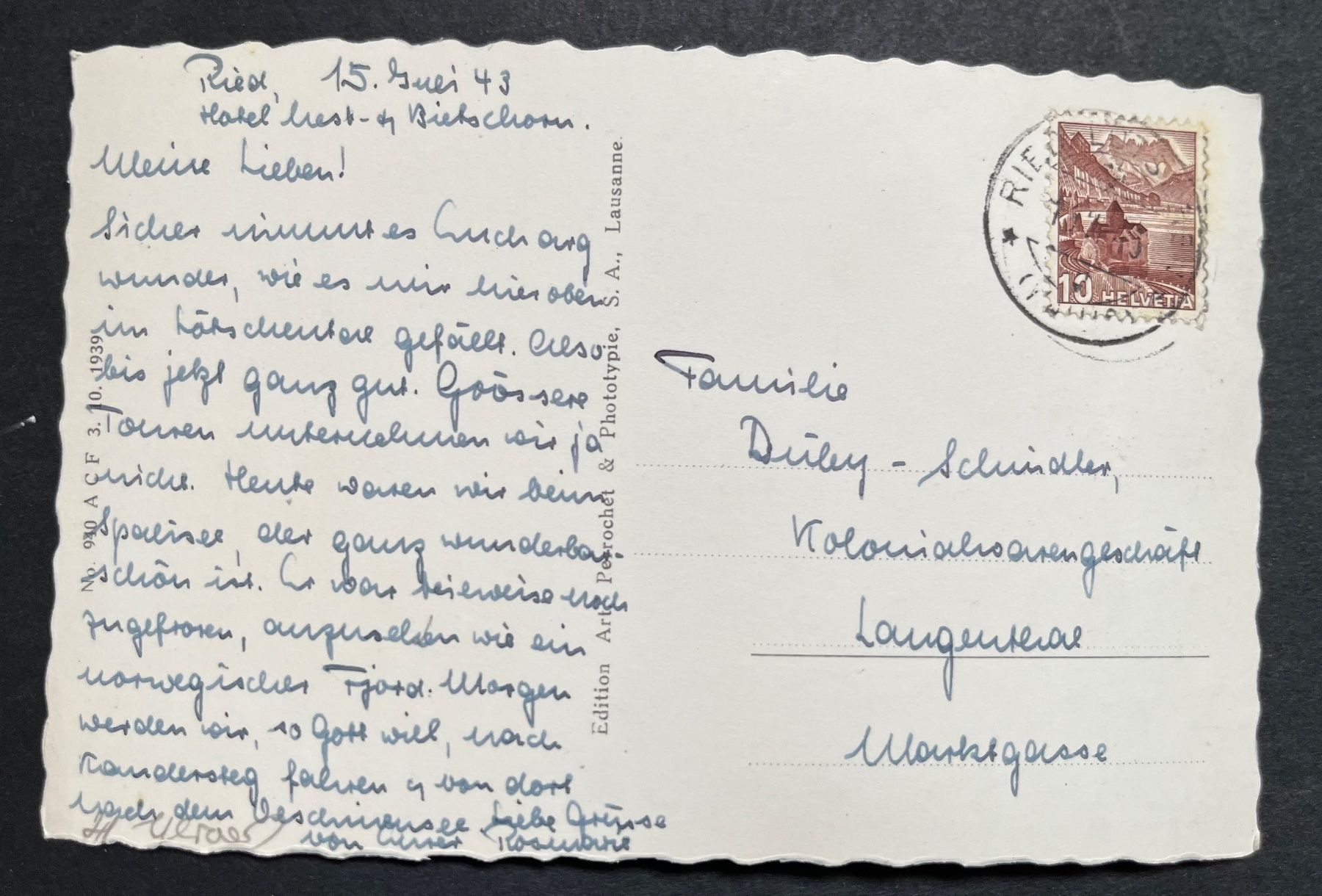 Cartoline postali: Kühmatt im Lötschental. ca. 1940 – Usato da Ostermundigen venduto da DaxKarten-75 1