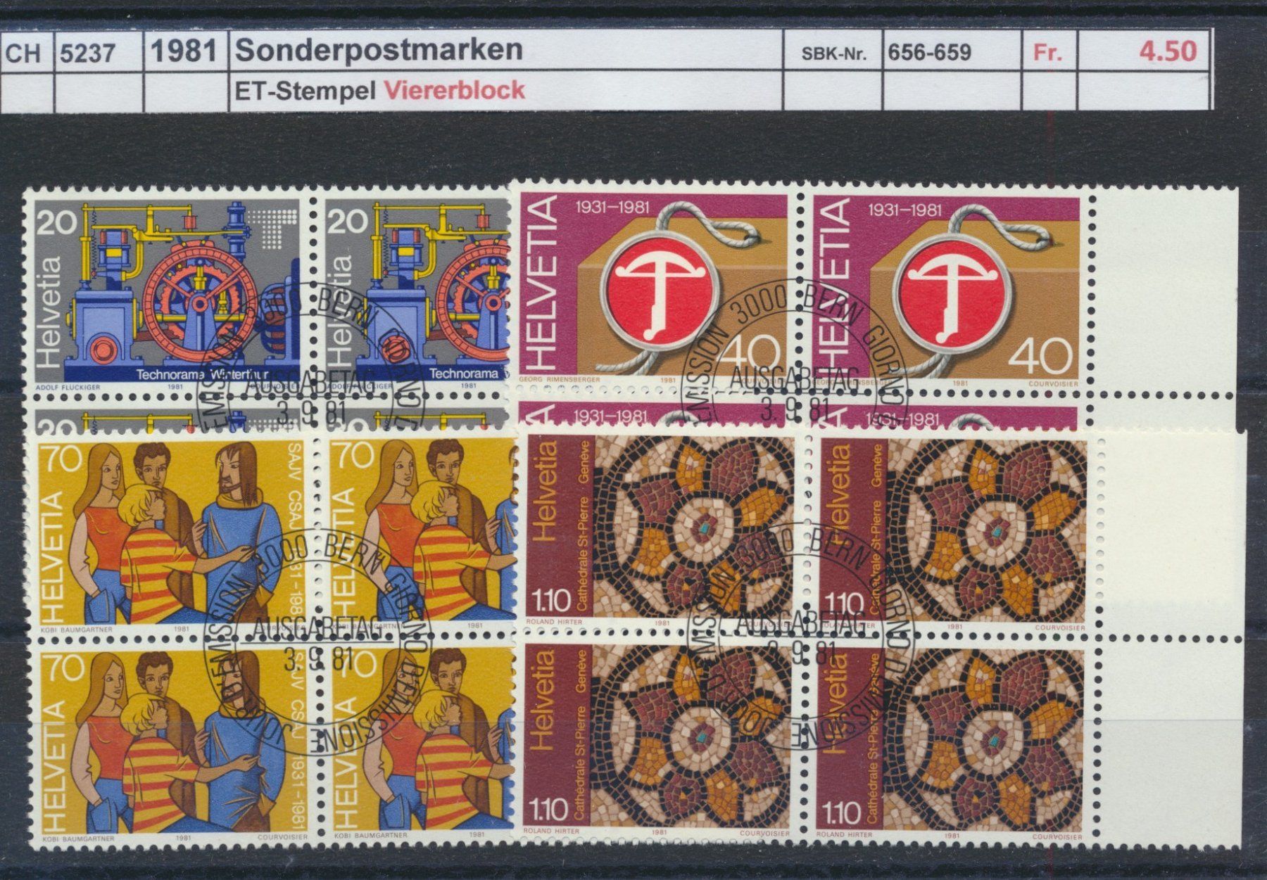 Tutti i francobolli: 1981 "Sonderpostmarken", Viererblock, ET - Stempel – Usato da Winterthur venduto da Zupogeru