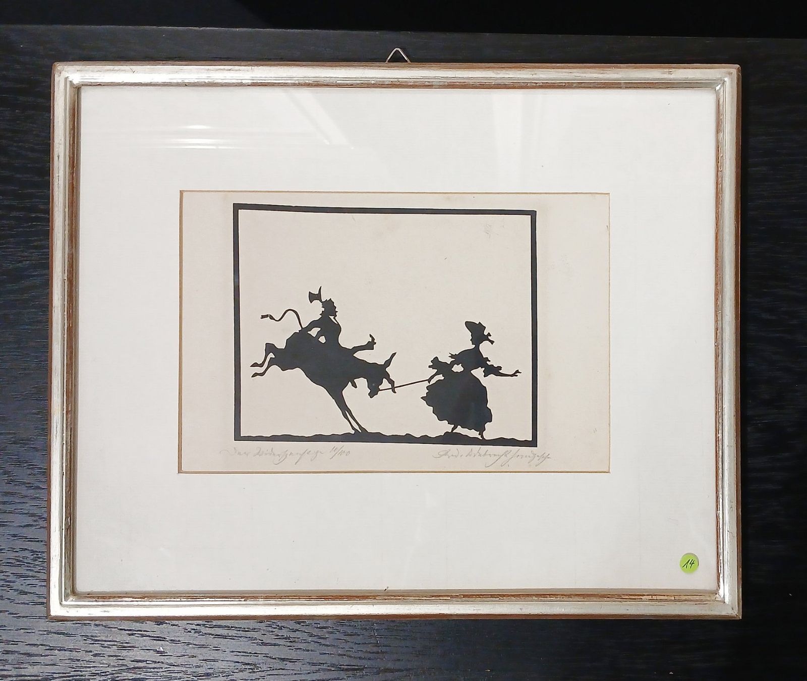 Grafiken & Lithographien: Scherenschnitt kleine Litho 18/140  <<bockender Esel>> – Gebraucht aus Zürich von Mr.Dachboden