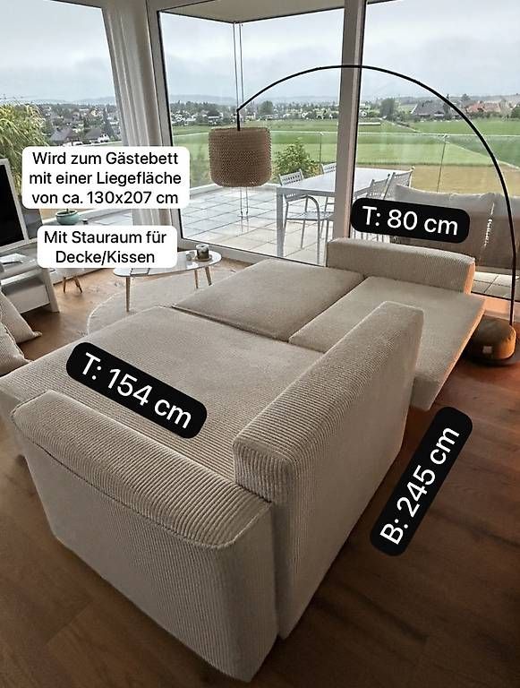 Sofas: Sofa Beige/Creme Cord-Bezug mit Bettfunktion & Stauraum – Gebraucht aus Kirchberg BE von Stimorol2 4