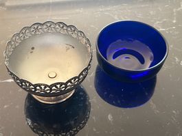 🫖 Service Anglais 1930 – Verre Bleu & Métal Argenté 💙