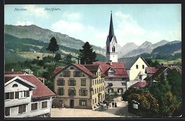 Nesslau, Dorfplatz mit Kirche, Häuser u
