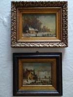2 Holländische Winterszenen Oel auf Holz m.Personen u.Häuser
