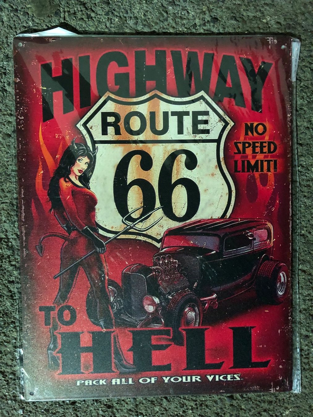 Insegne: Highway to hell pin up route 66 hot rod – Nuovo (secondo la descrizione) da Reinach AG venduto da rares75