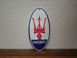 Emailschild Maserati Service Werkstatt Logo Emaille Schild