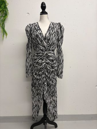 Neues Kleid Zebra Muster V-Ausschnitt Raffung Gr. S schwarz