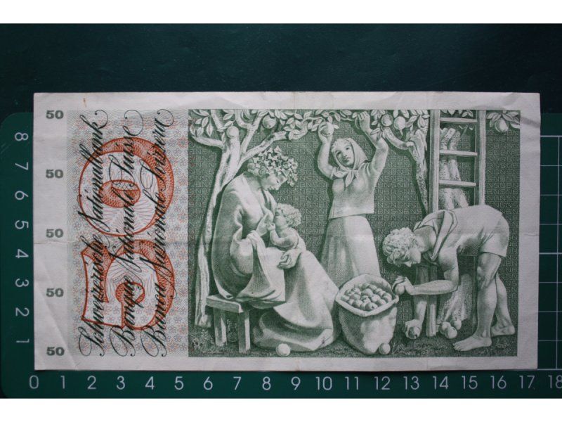 Banconote: apfelernte banknote 50 franken 1968 – Usato da Laupen BE venduto da Gufi57 1
