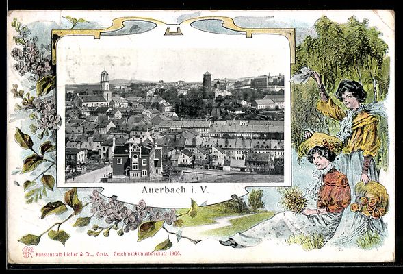 Cartoline postali: Grusskarten-AK Auerbach i. V., Totalansi – Usato da Berlin venduto da bartko-reher
