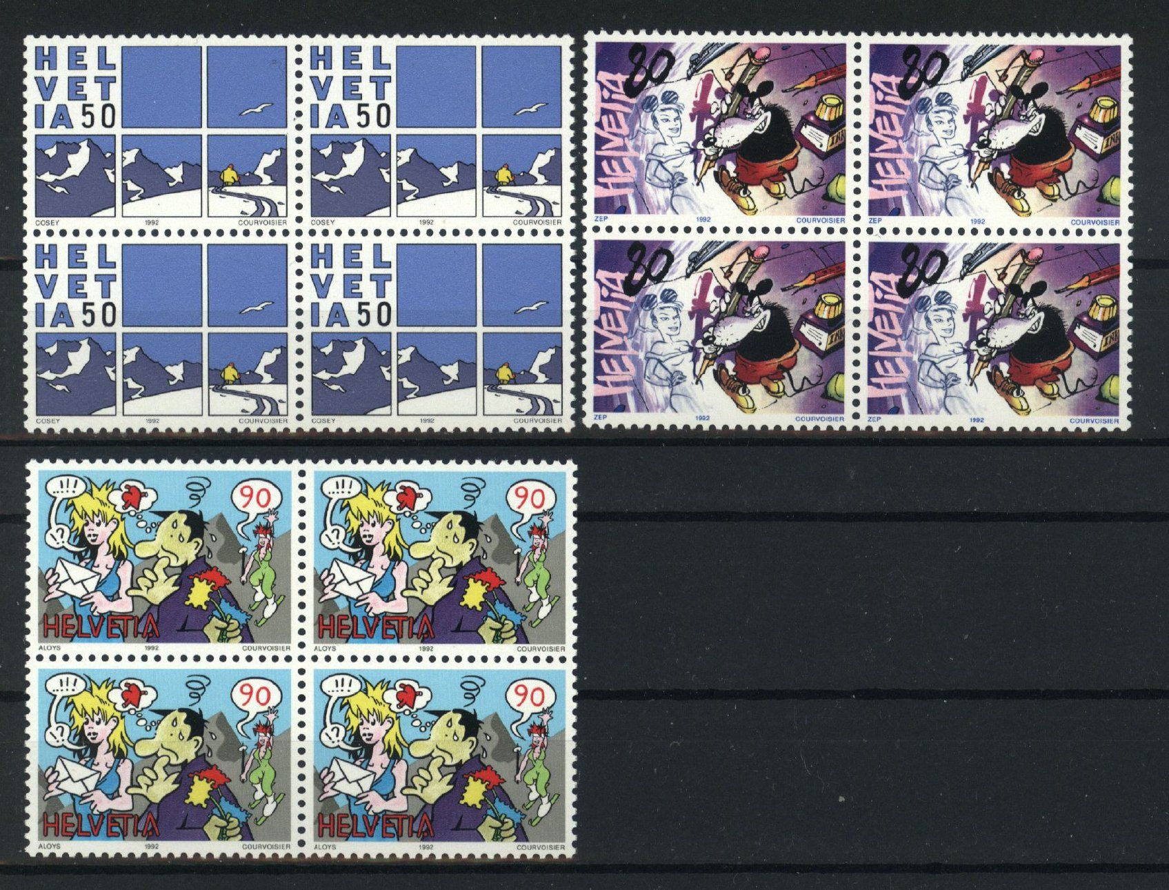 Alle Briefmarken: 1992, Sonderpostmarken II, Viererblöcke ** – Gebraucht aus Willisau von Vollstempel