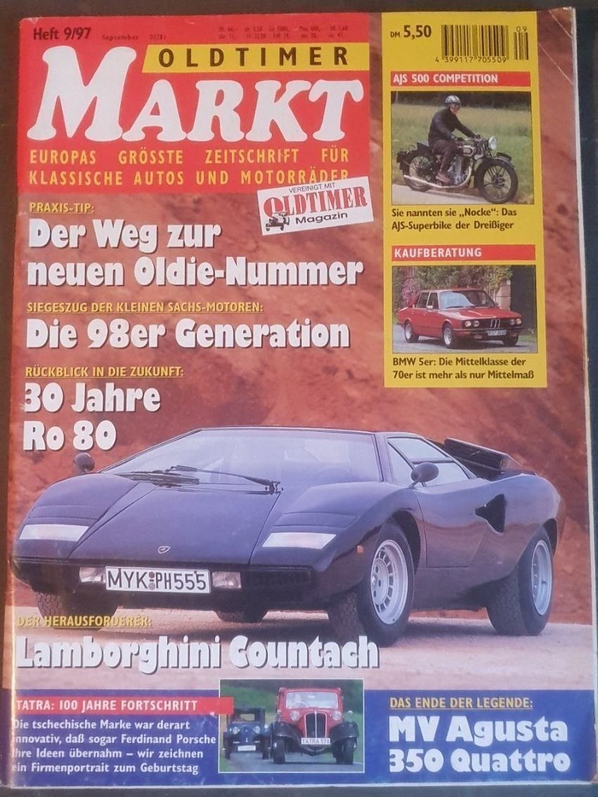 Lamborghini Accessori per altri veicoli: Oldtimer Markt 9/97 Countach RO 80 BMW 5 E12 MV Augusta xx – Usato da Flawil venduto da sr1_f6st