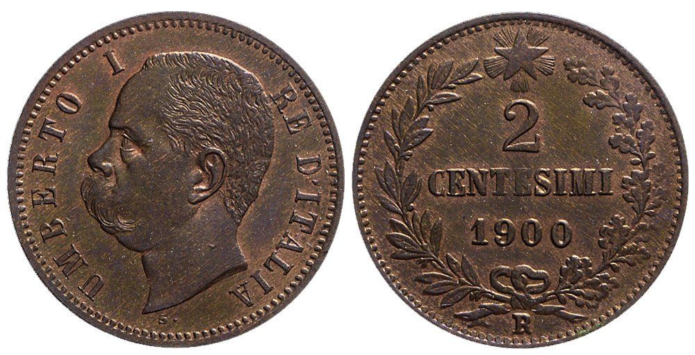 Tutti le monete: Italien, 2 Cents 1900 Roma – Usato da Chiasso venduto da Novamarketing