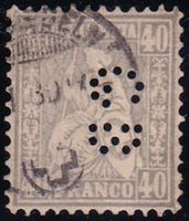 42, 1868, 40Rp. grau mit Perfin-Lochung "GB"