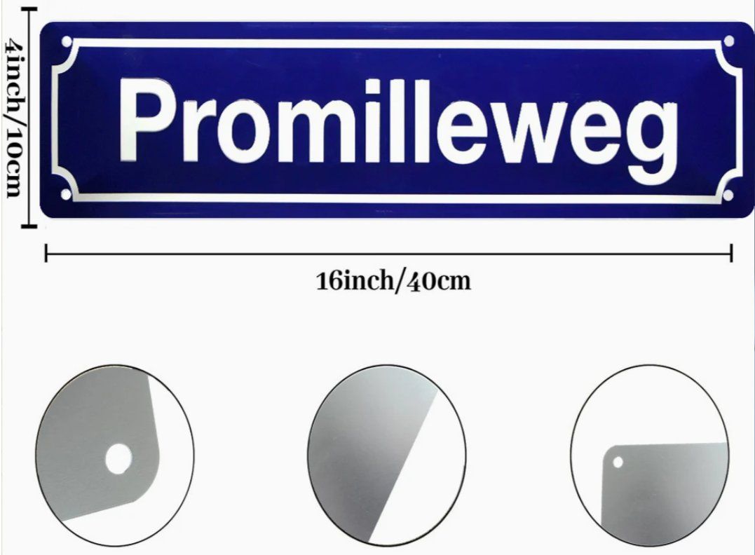 Insegne: Promilleweg Blech Schild Blau, 40 cm lang – Nuovo e nell'imballaggio originale da Dintikon venduto da Vexi 1
