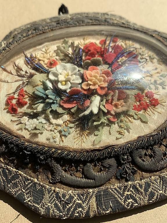 Poster & Bilder: Antikes Biedermeier Blumenbild unter Glas ca 1850 – Gebraucht aus Muri AG von cag733