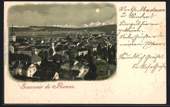 Cartoline postali: Lithographie Bienne, Totalansicht, 1900 – Usato da Berlin venduto da bartko-reher