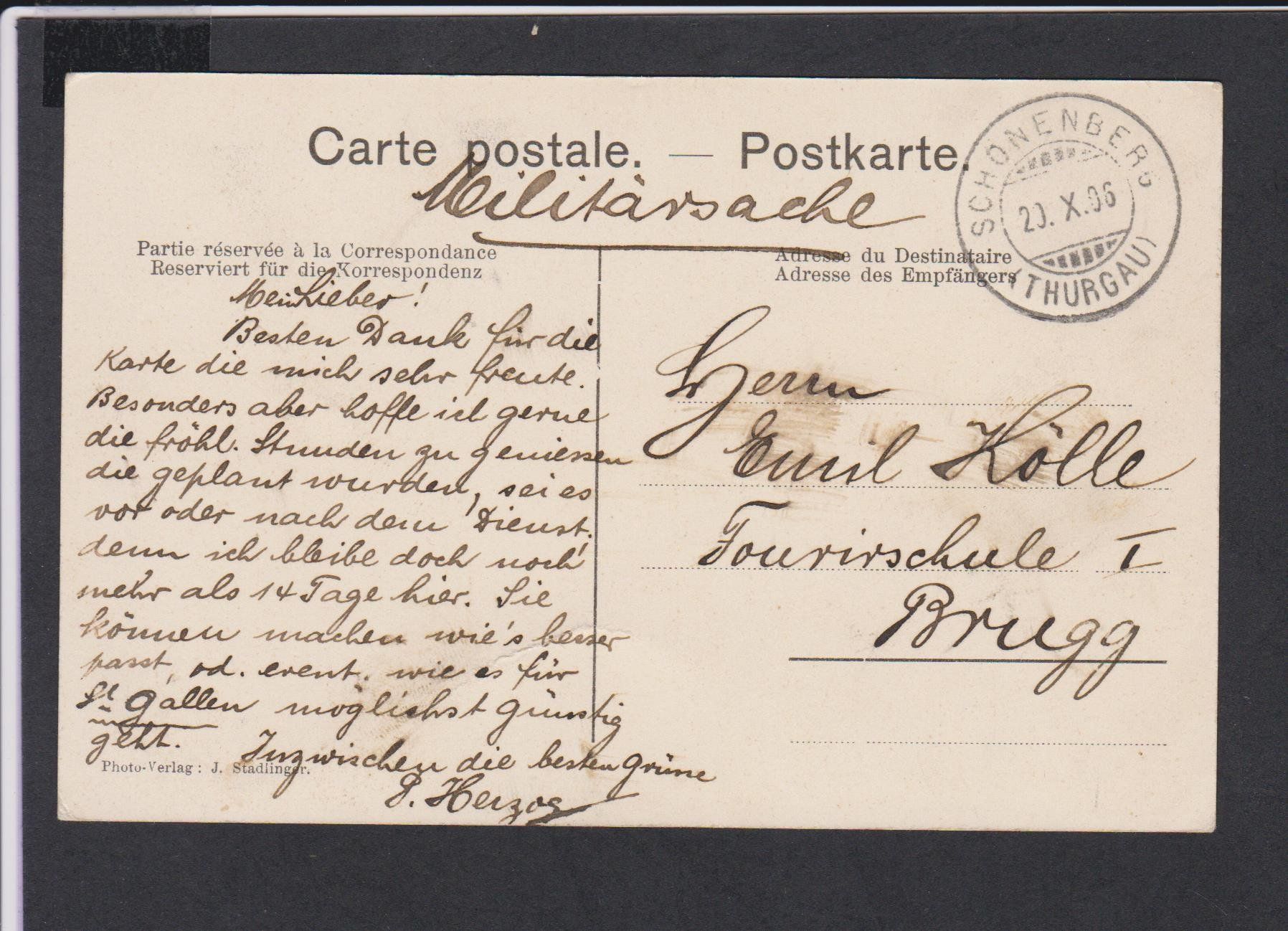 Cartoline postali: Schönenberg  TG   -   alte Ansichtskarte gest. 1906 – Usato da Vitznau venduto da Ropaku 1