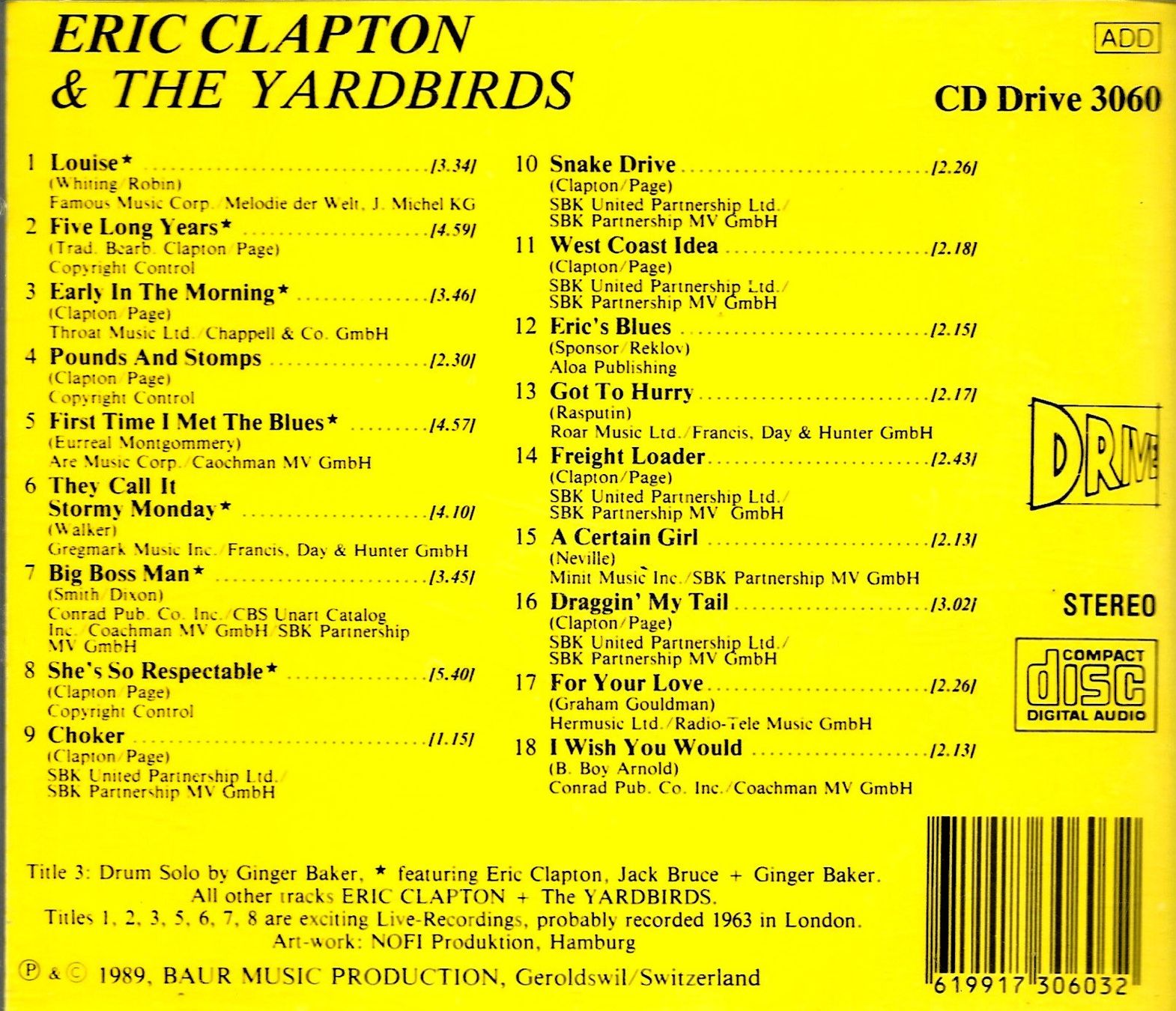 CDs: Eric Clapton & THE YARDBIRDS Psychedelic Rock Blues CD – D'occasion à Kandergrund par Sososo 1